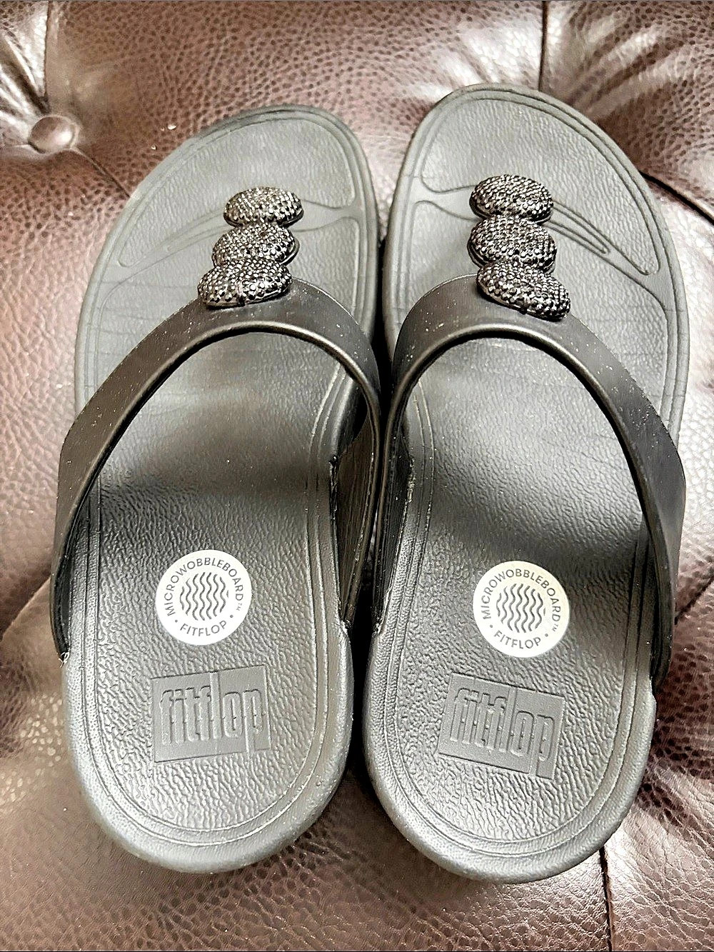 FitFlop Lulu Crystal Embellished Toe-Post Sandals Gray